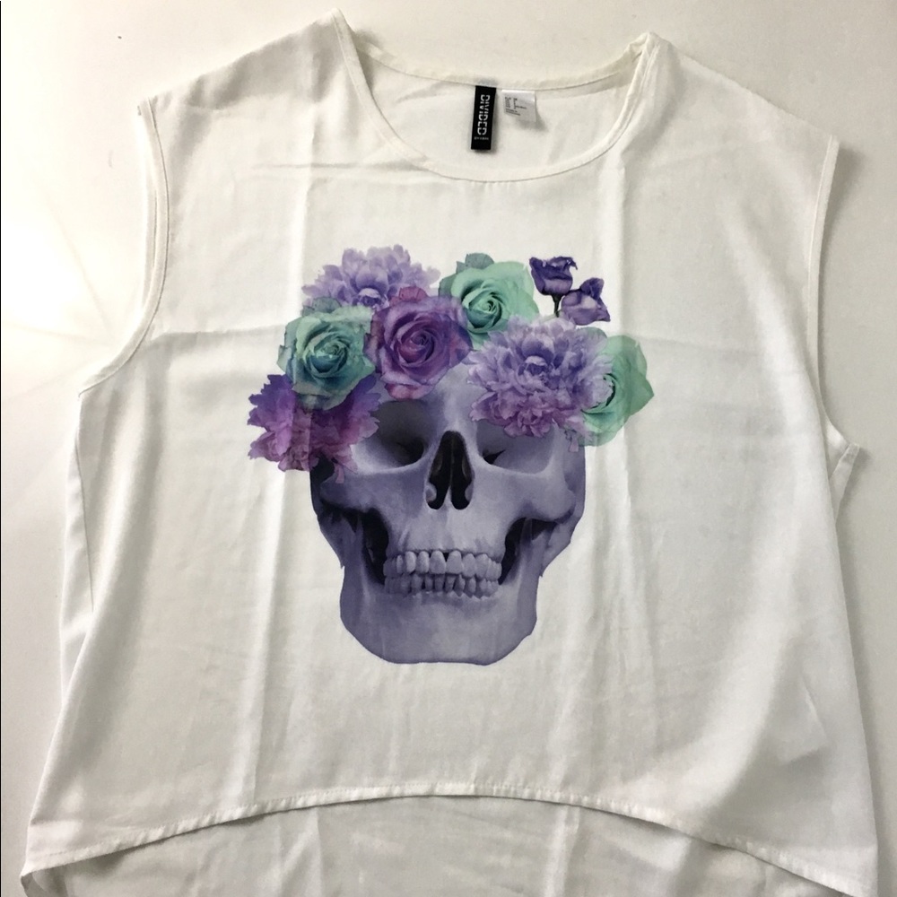 Skull with Flower Crown Crop Top
